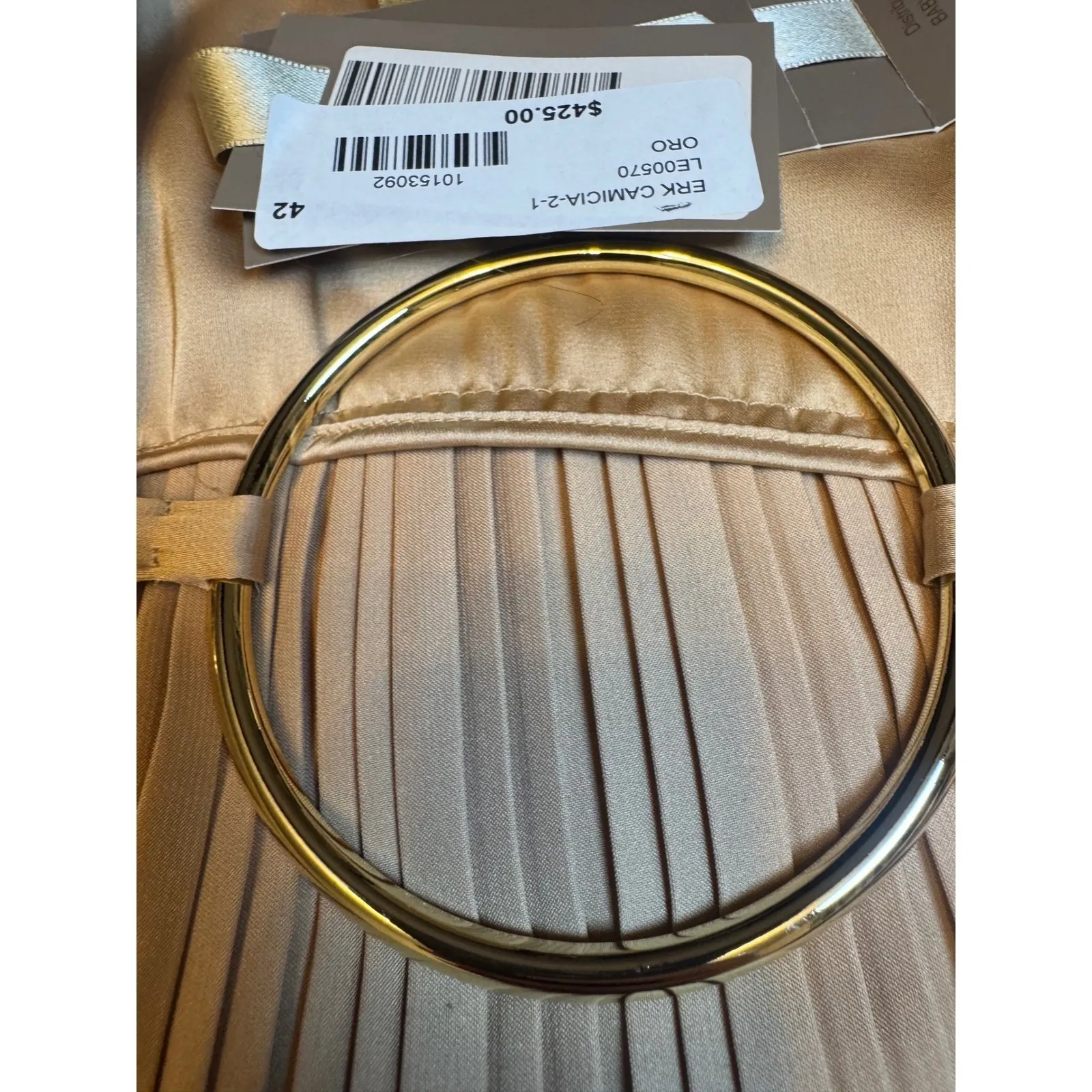 Eureka Gold Pleated Ring Detail Top – NWT – Size 42 – Retail $495‎ - Image 5