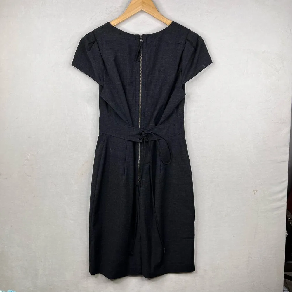 Rebecca Taylor Charcoal Gray Wool Blend Plunge Neck Corset Back Sheath Dress-10 - Image 6