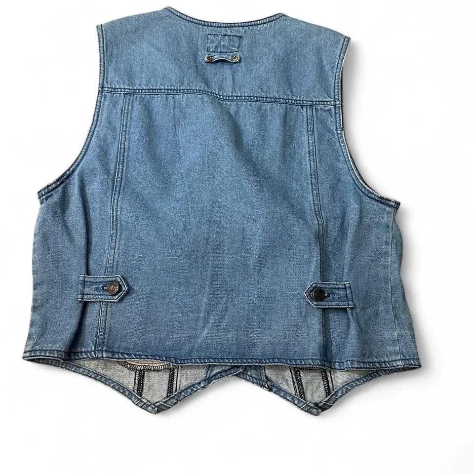 Vintage‎ Embroidered Denim Button Up Vest Blue Size 12 - Image 4