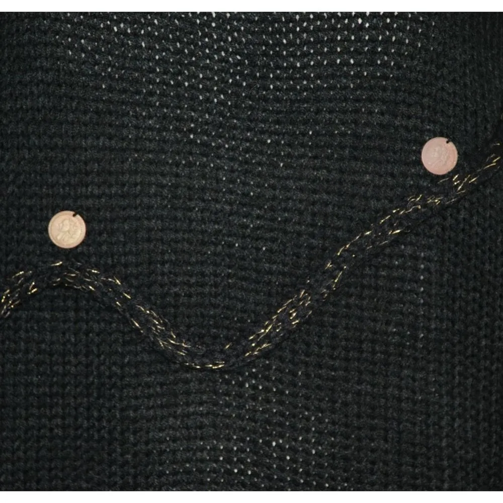 Vintage Extra Touch Black & Gold Knit Sweater Size 20W Dangle Coins Bows - Image 5