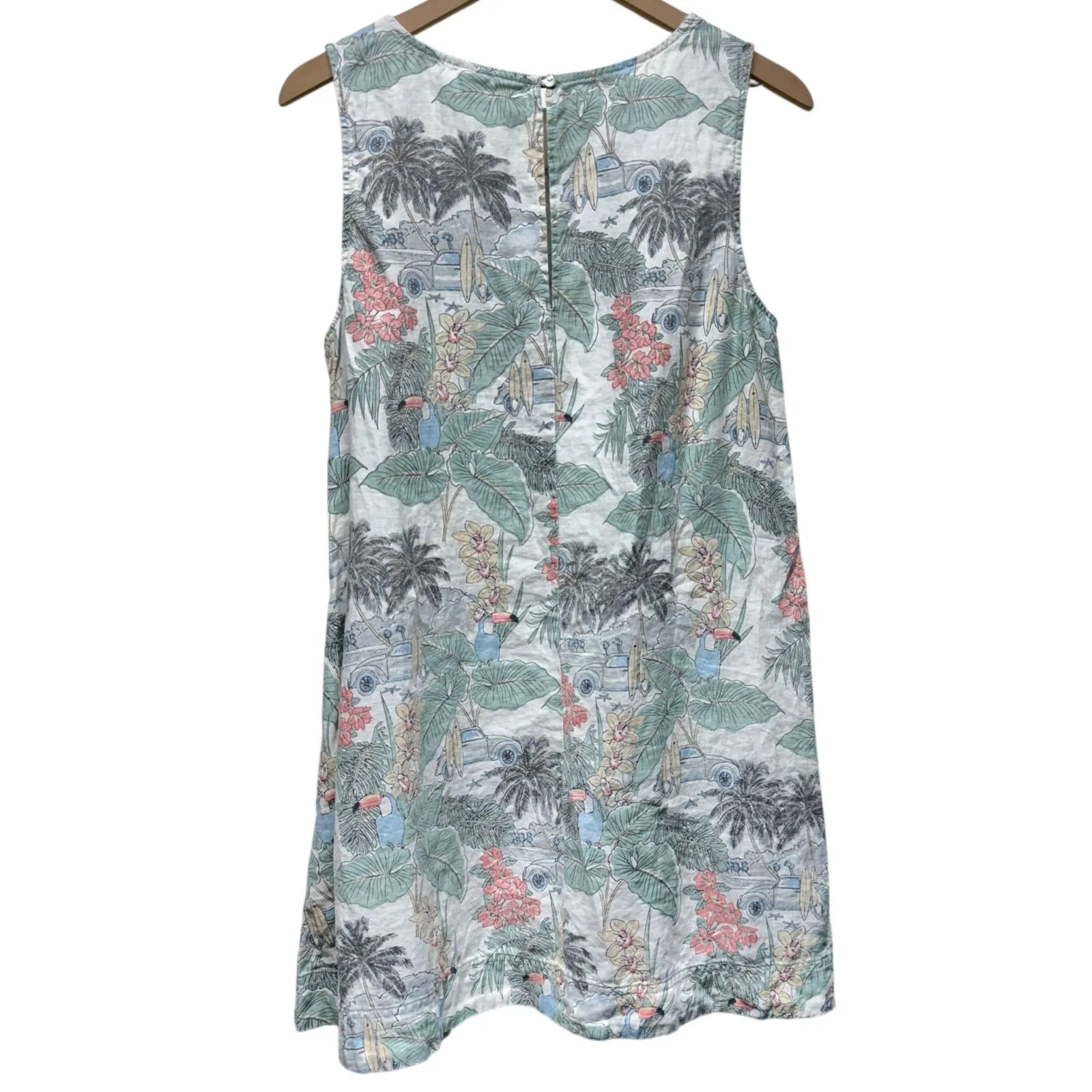 Artisan‎ NY 100% Linen Sleeveless Dress Sz L Blue Floral Beach Resort Artsy - Image 2