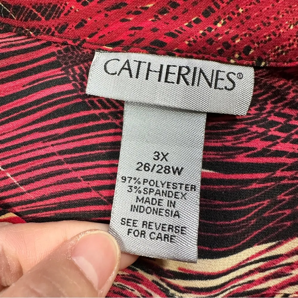 Catherines Collared Button-Up Top Blouse Asymmetric Artsy Boho Red Plus Size 3X - Image 11