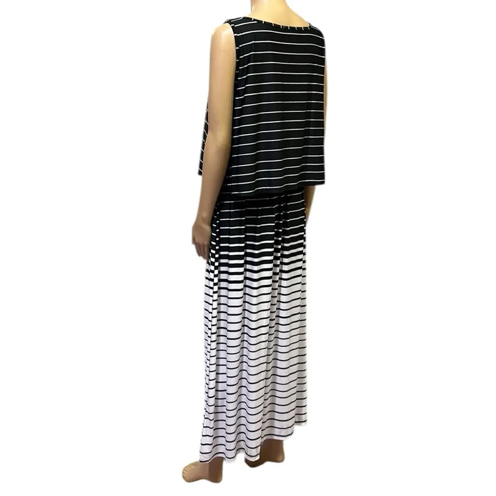 Sabrina Lauren Black White Striped Sleeveless Layered Midi Maxi Dress Womens XL - Image 6