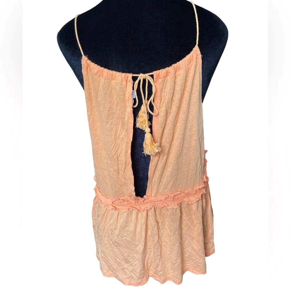 Coco + Jaimeson Orange Linen Boho Hippie Coastal Beach Embroidered Floral Top - Image 4