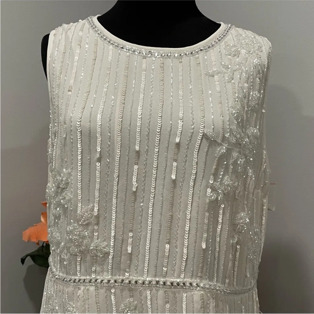 Mac Duggal 93592 Striped Floral Embellished Sequin Sleeveless Dress 16 - Image 3