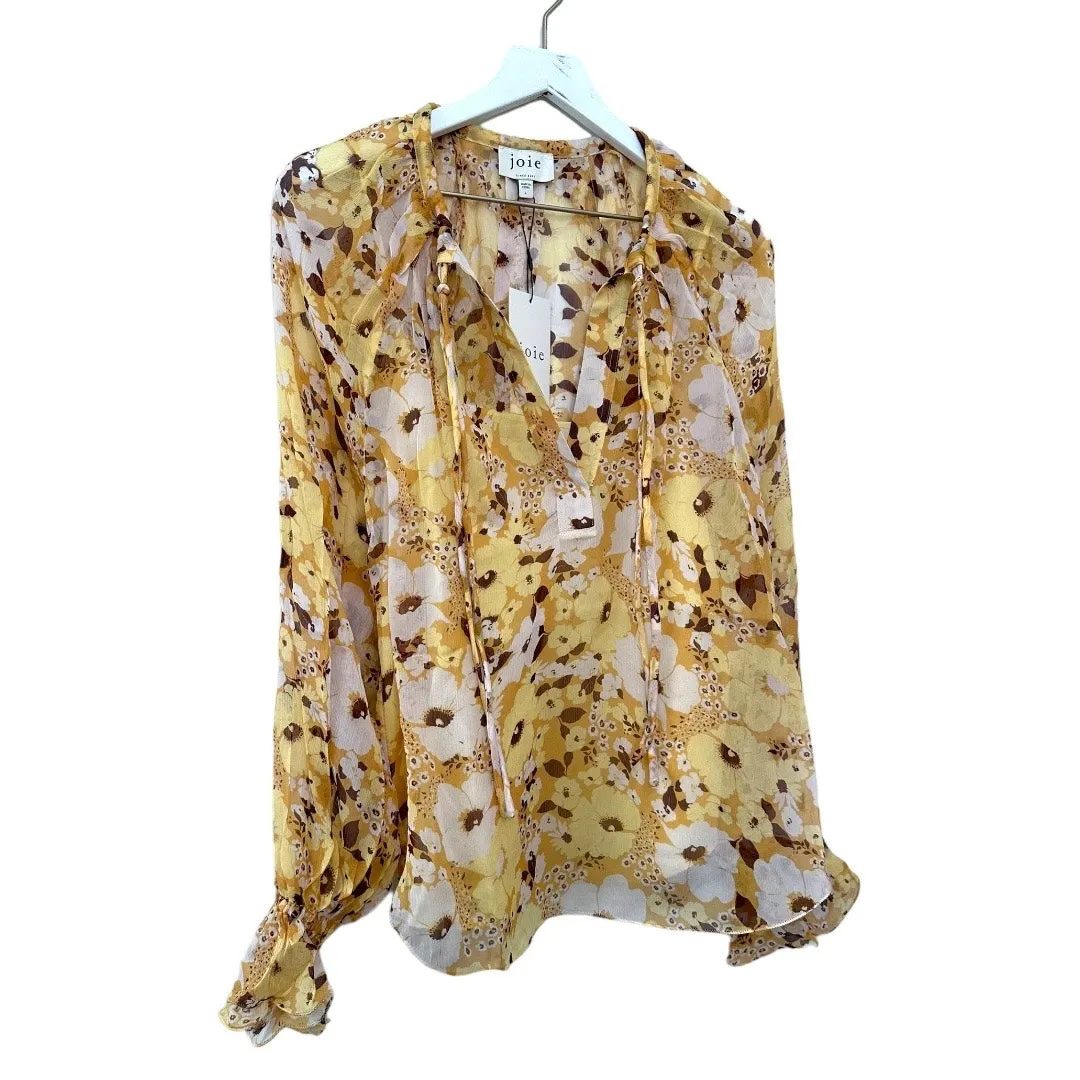 NWT Joie Brigitta Silk Floral Blouse Amber Gold Multi Long Sleeve Size L - Image 10