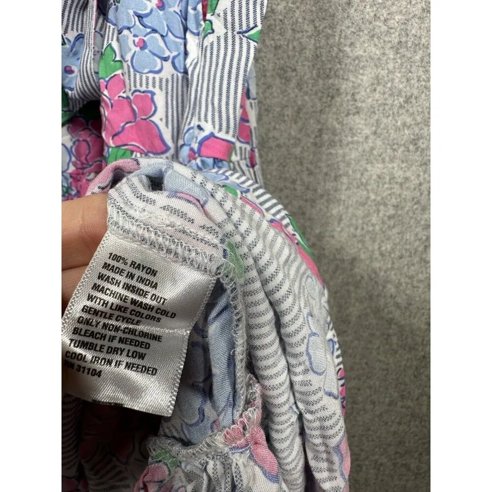 Crown & Ivy Midi Dress Size 2 Womens Floral Pink Blue Striped Frilly Ruffle - Image 12