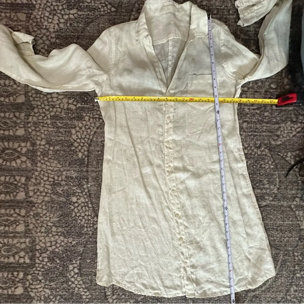 CP Shades Women’s Size XS Tan Beige Linen Button Down Collared Shirt Dress - Image 7
