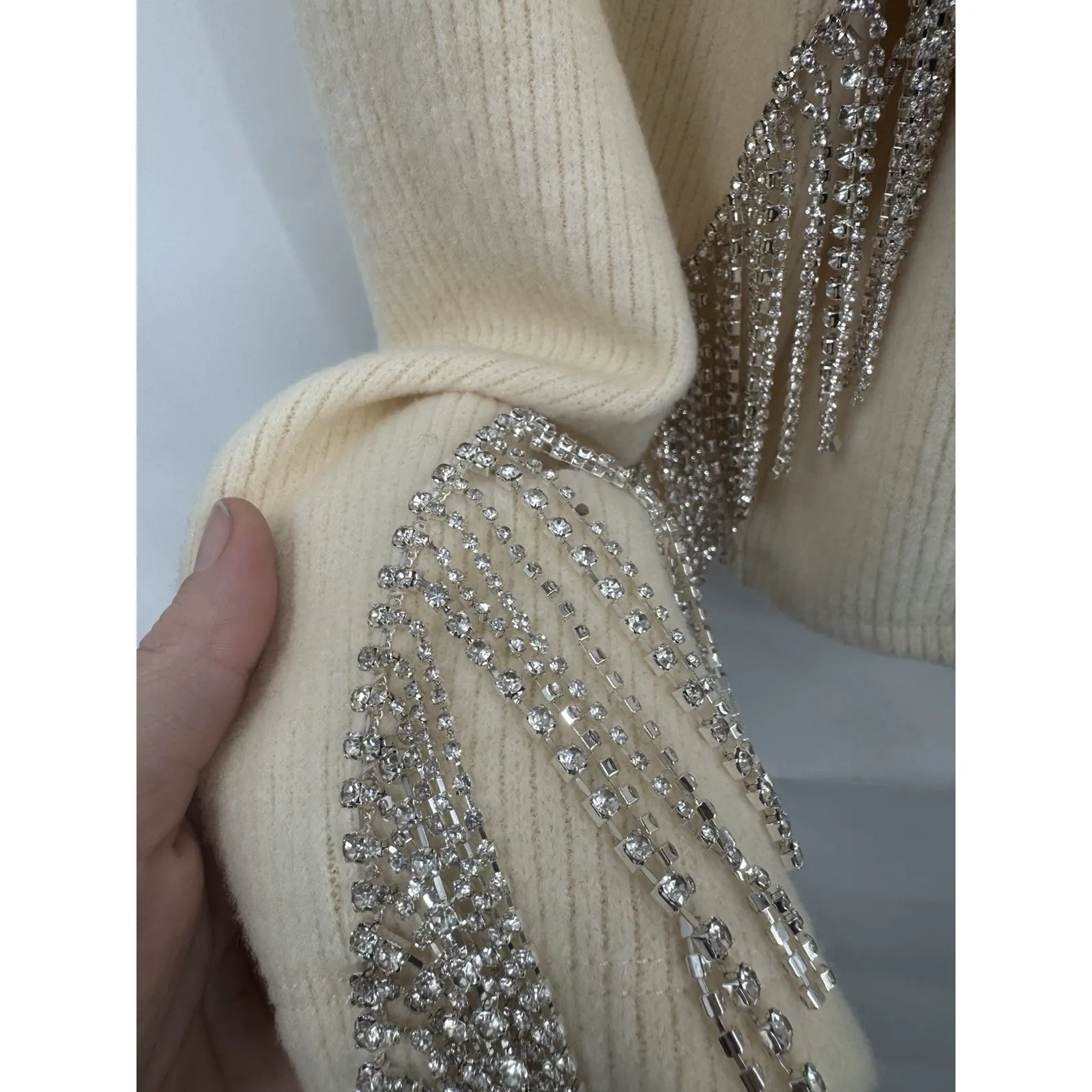 Zara Rhinestone Ecru Western Sweater Women M Cream Rodeo Festival - Image 10