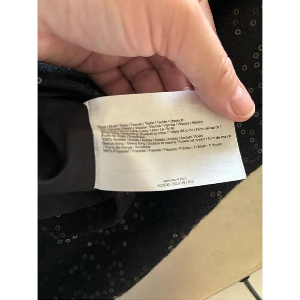 Esprit  Black Sequin Women’s Bolero Jacket Blazer Size 8 Vintage - Image 4