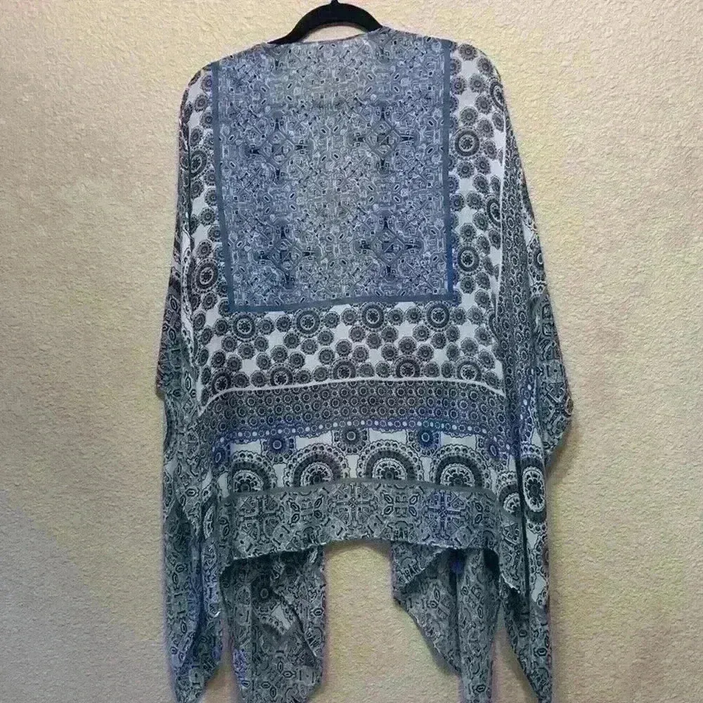 Blue and white paisley Sonoma duster cardigan wrap western tassel boho bohemian - Image 6