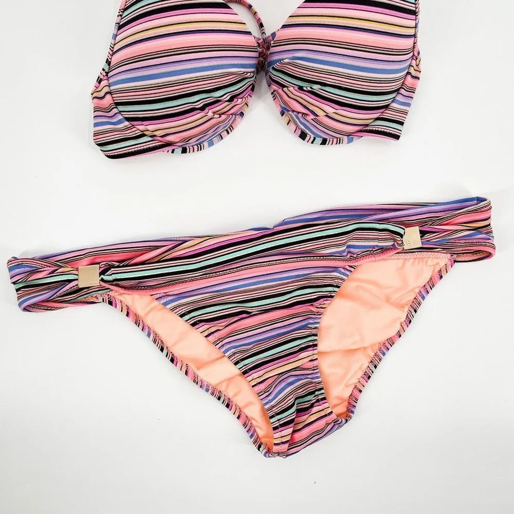 Victoria's Secret Multi Geo Stripe Foil Fabulous Bikini Bathing Suit Set 34B - Image 5