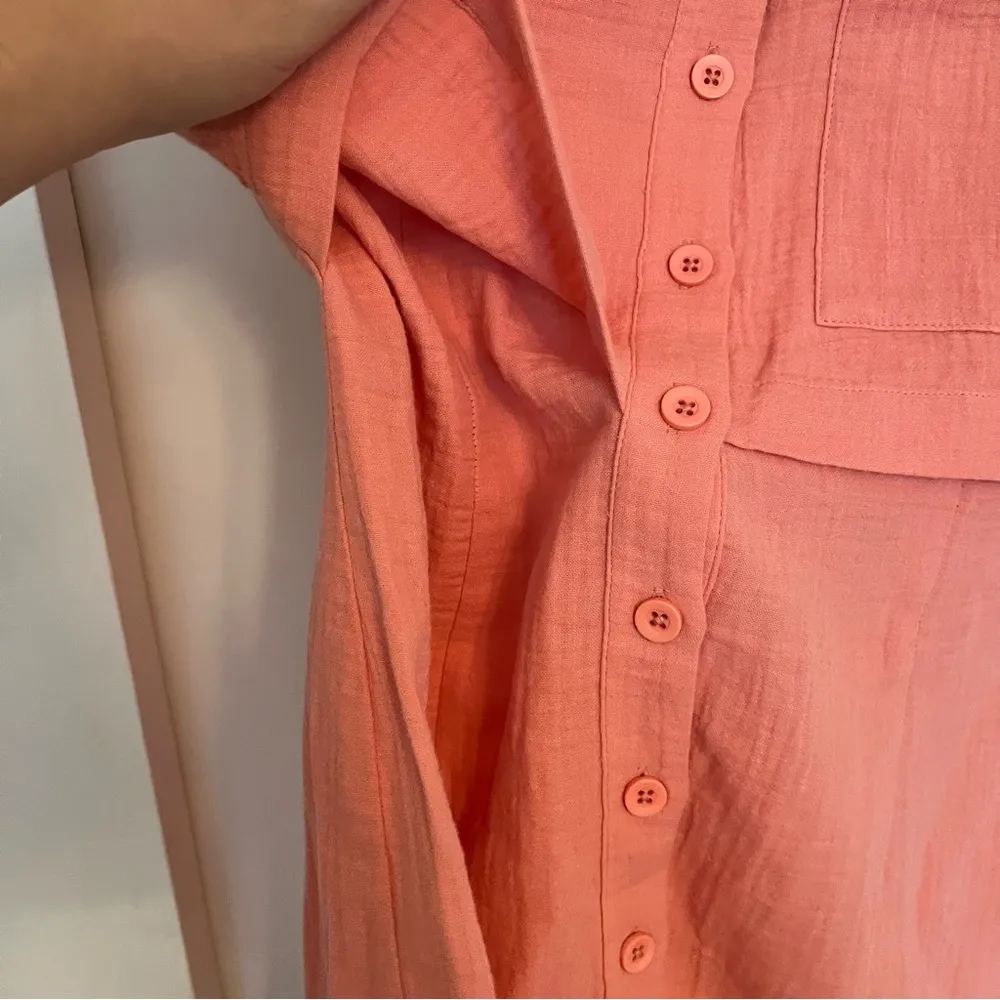 Monrow Double Layer Shirtdress 100% Organic Cotton Faded Coral Women’s Medium Orange - Image 6