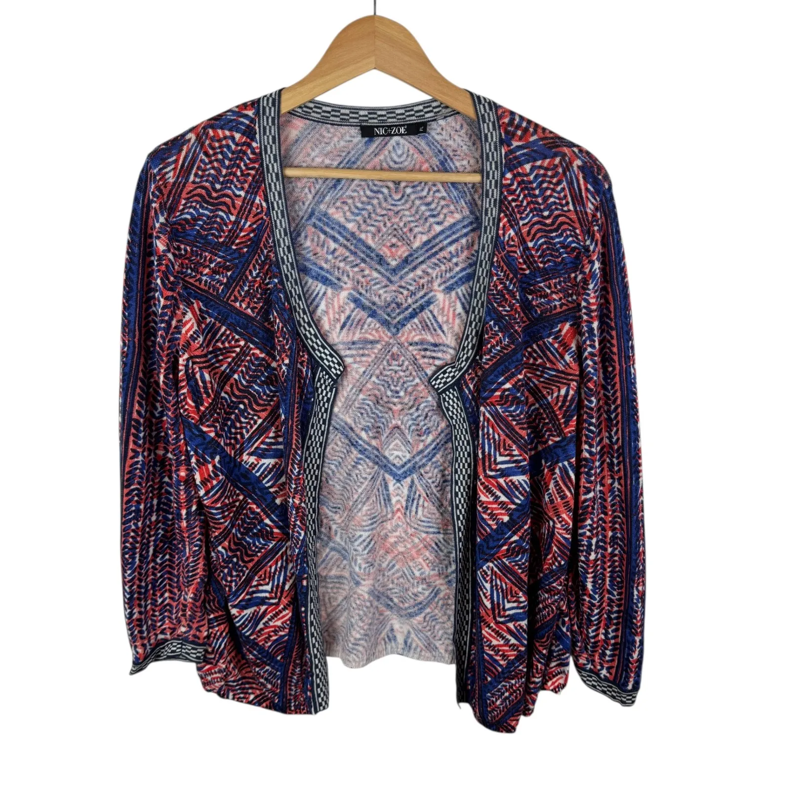 Nic + Zoe Picasso Linen Blend Cardigan Sz LP Multi Open Front‎ Lightweight Artsy - Image 5