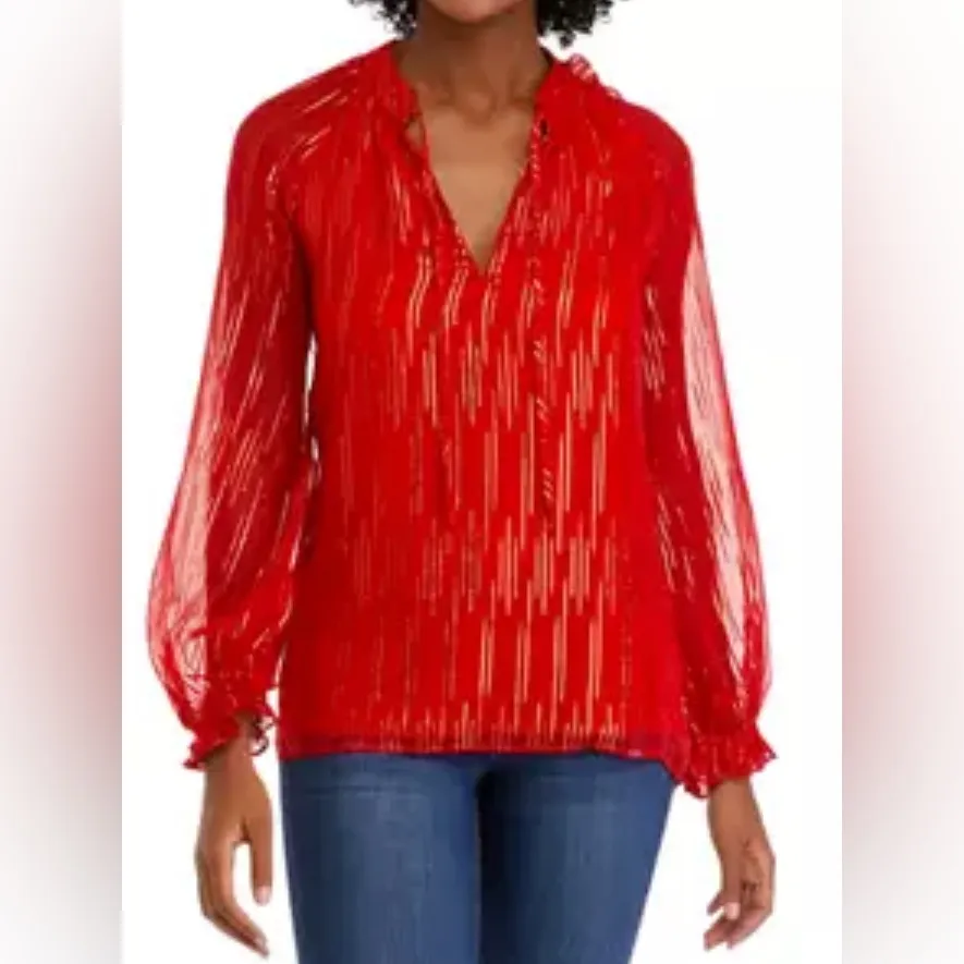 NWT Crown & Ivy Red Foil Peasant Blouse - Image 2