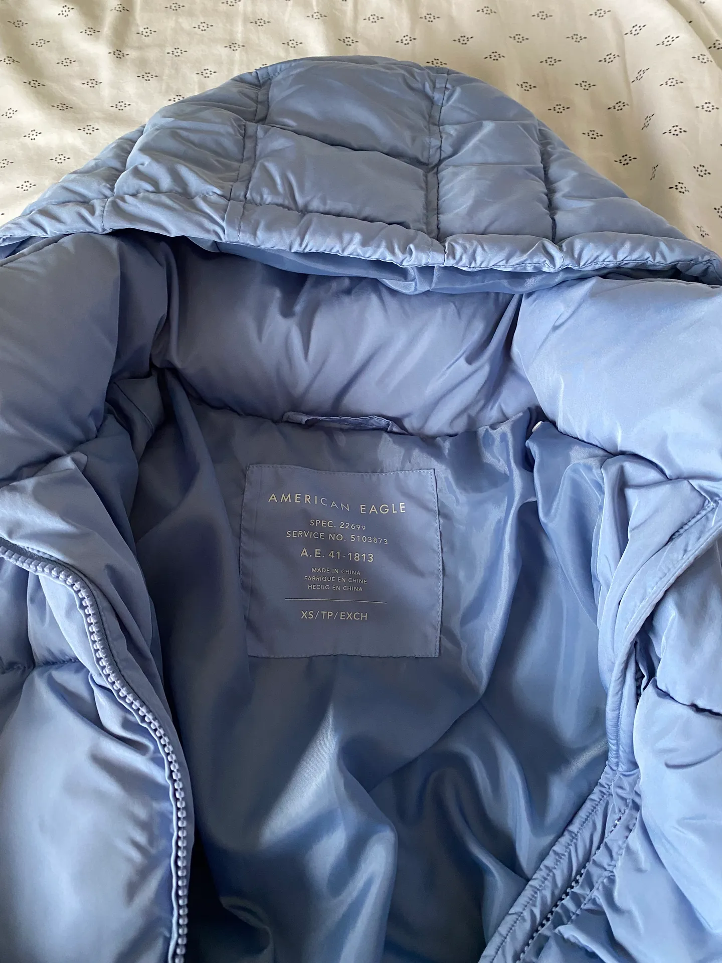 American Eagle Blue Cropped Puffer Jacket  - Image 6