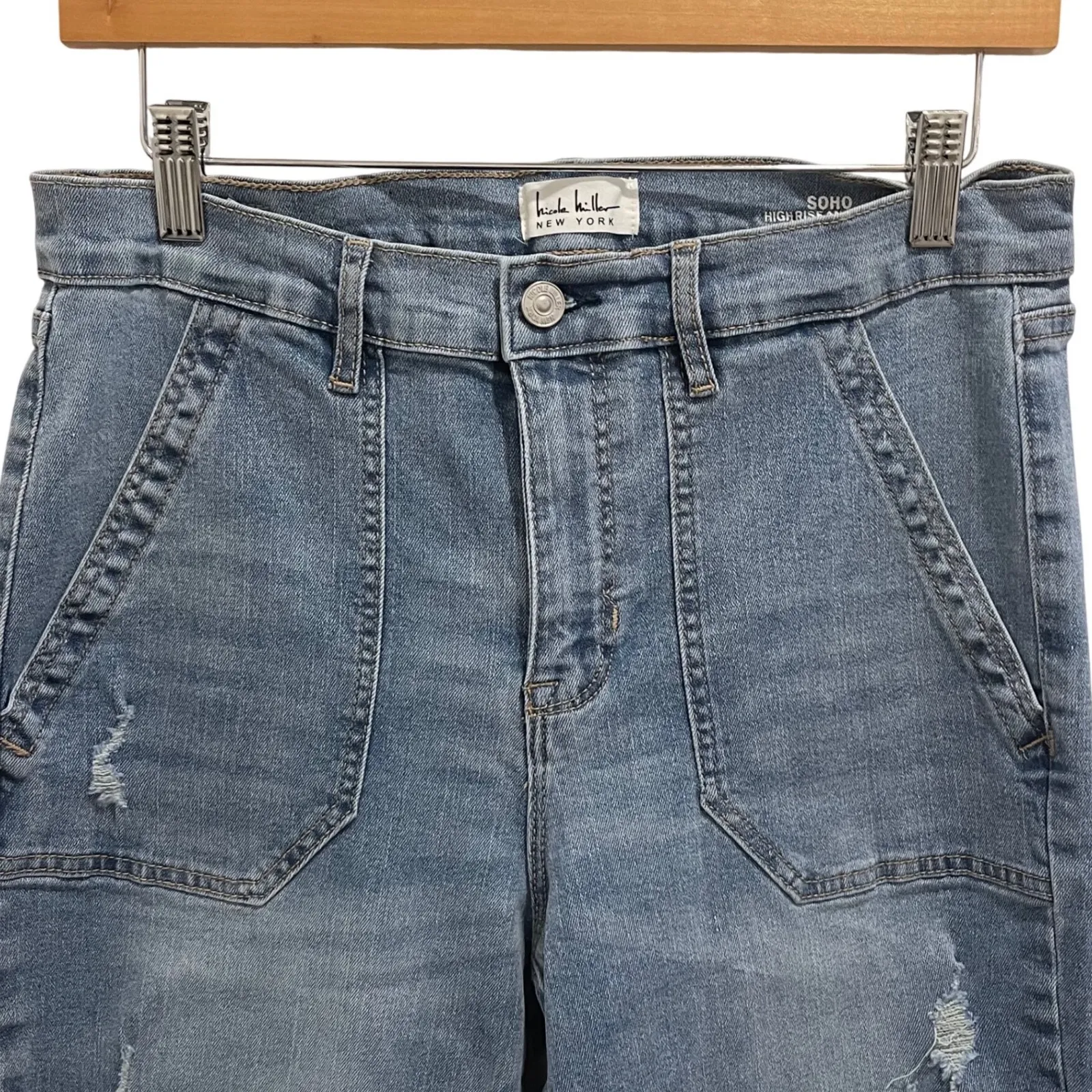 Nicole Miller Soho High Rise Ankle Slim Jeans Distressed Light Wash Size 10 - Image 2