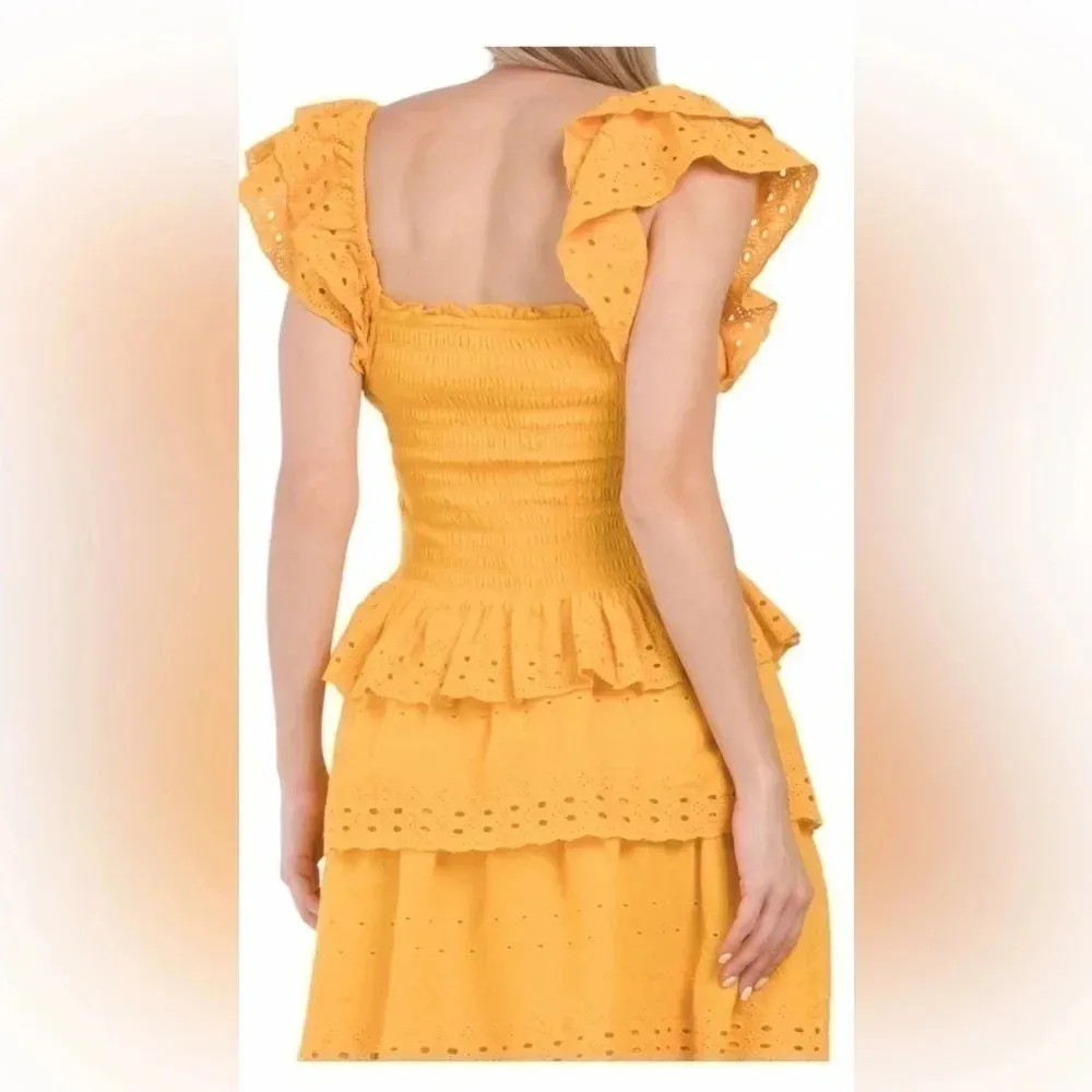 HOUSE OF HARLOW 1960 Smocked Eyelet Top Color Mustard Size M Size M - Image 2