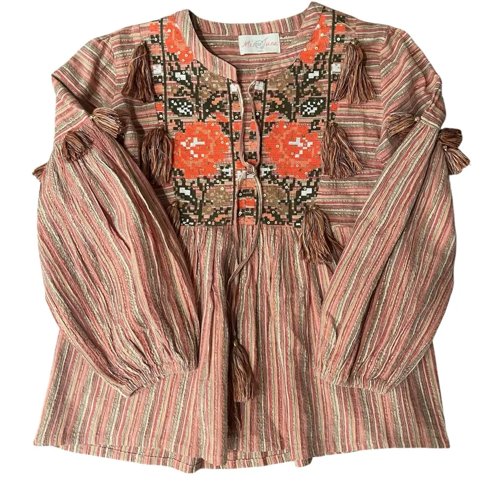 Miss June Norma Top Blouse Boho metallic pink orange size size small / medium - Image 2