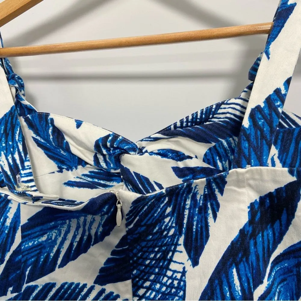 Jones New York Signature Aegean Dress Blue & White Leaf Print Coastal Grandma - Image 7