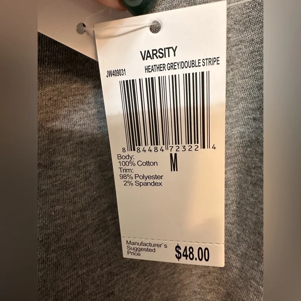 Weekend by Andrea Jovine varsity pullover gray with black white stripe NWT Size M - Image 5