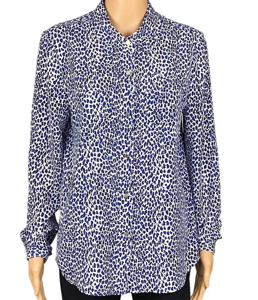 JUICY COUTURE blue, black & white leopard print, button-down blouse. Medium. EUC - Image 3