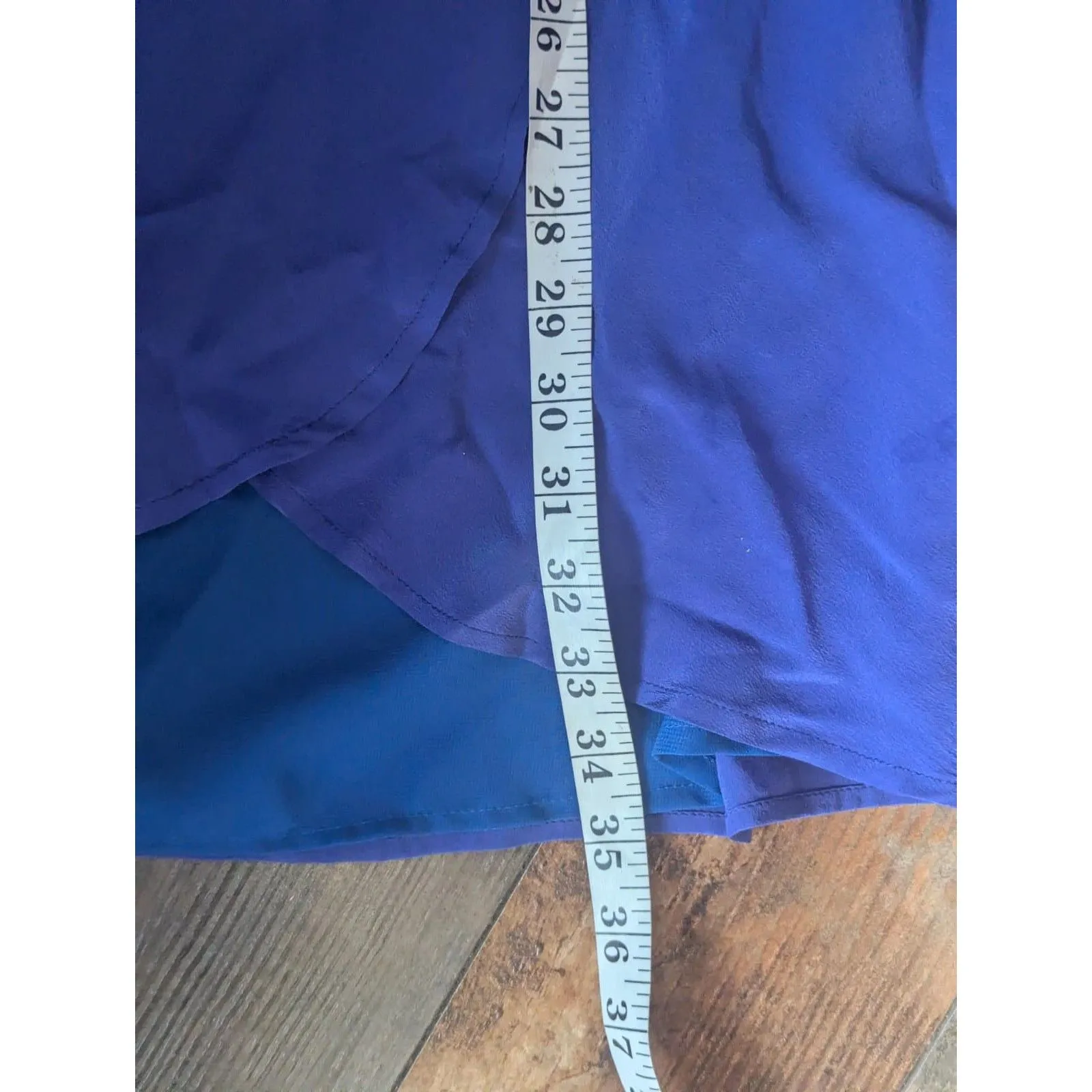 BLOSSOM & HONEY Royal Blue 100% Silk Faux Wrap Mini Dress Small - Image 8