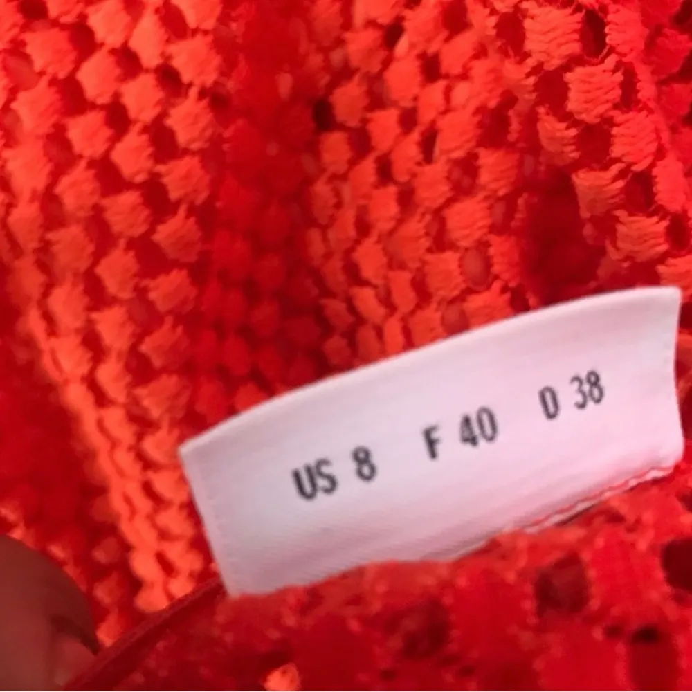 Akris Punto Shirt Size 8 Short Sleeve Sheer Top Blouse Eyelet Orange Open Weave - Image 7