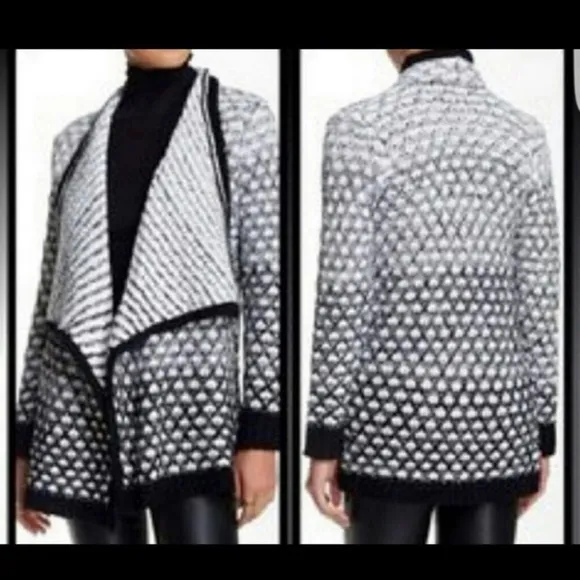 Romeo + Juliet Couture Cardigan Black White Open Front Chunky Sweater XS - Image 2