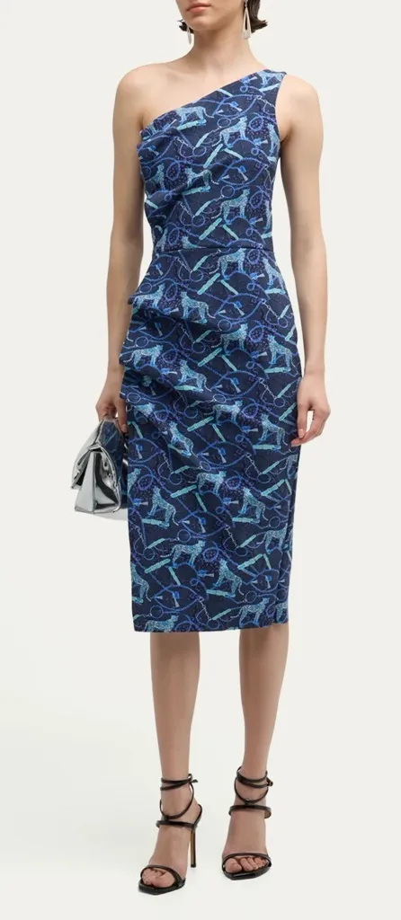 NWT Chiara Boni La Petite Robe Hiroko 1 Shoulder Midi Dress Chat Classique Blue - Image 1