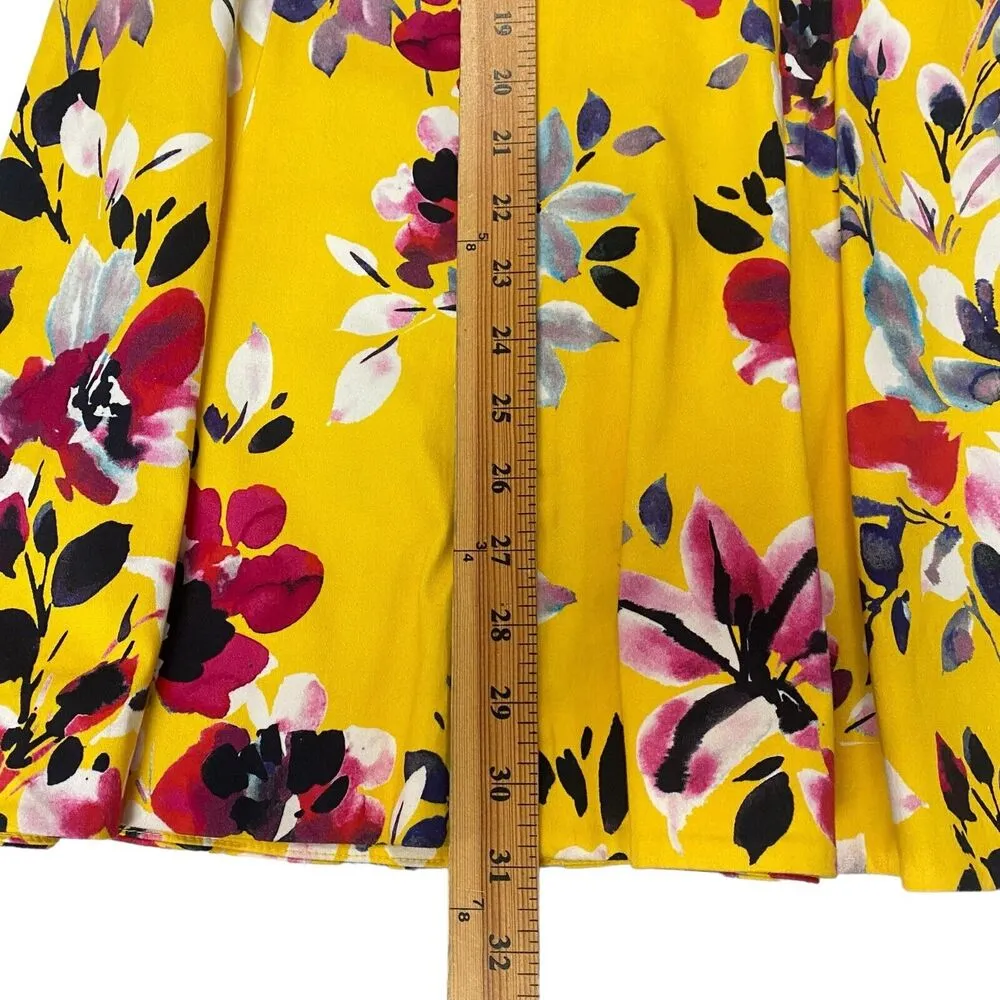 French Connection Women's Yellow Floral A Line Mini Dress Size 0 VNeck Micro - Image 5