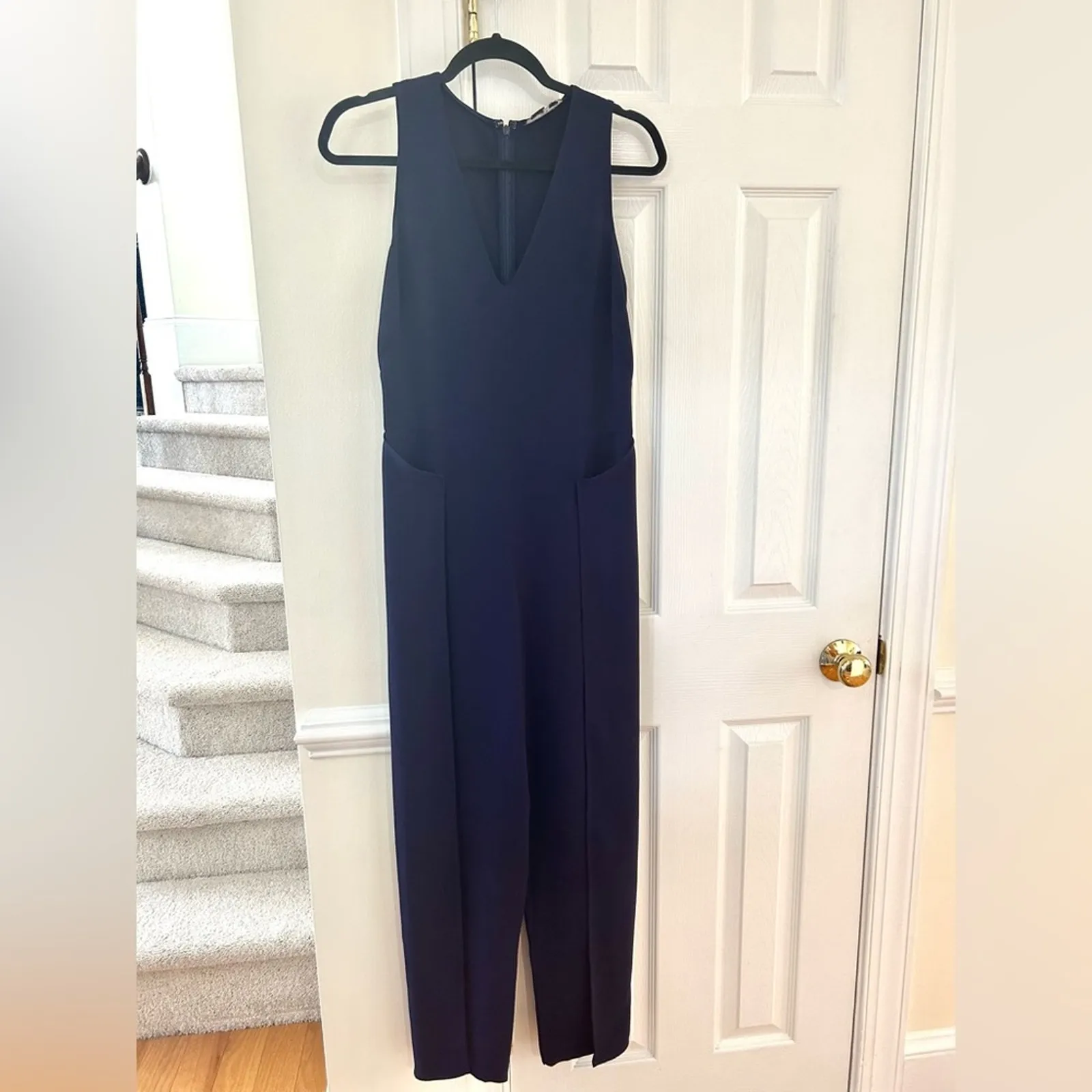 Sachin + Babi Navy Open Leg Slit Deep V-neck Sleeveless Jumpsuit - Image 2