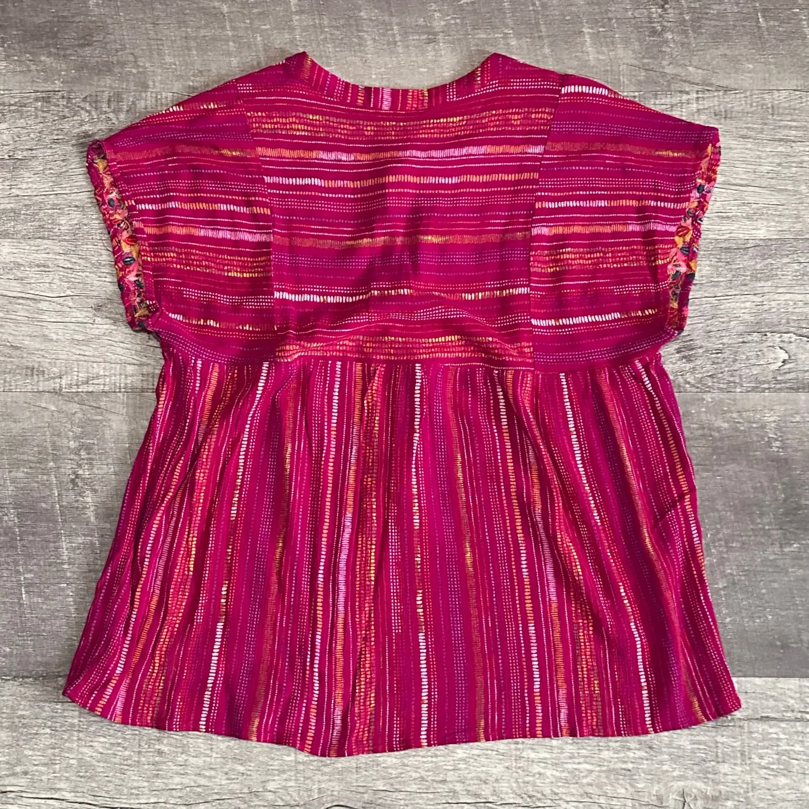 Boutique Pink Tassel Tie Embroidered Yoke Top Womens L Relaxed Fit Boho Western - Image 5