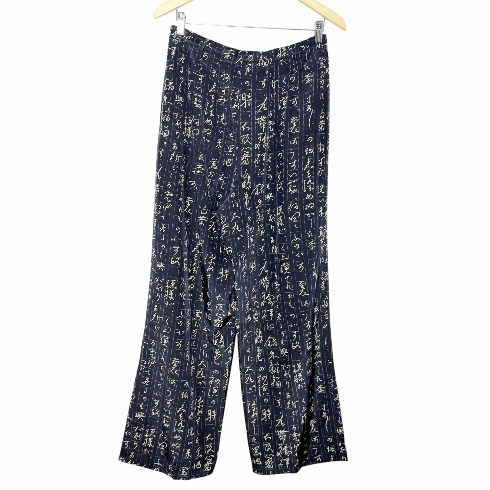 VTG Ellen Tracy 100% Silk Calligraphy Pants Sz 4 Navy High Waist Linda Allard Blue - Image 3