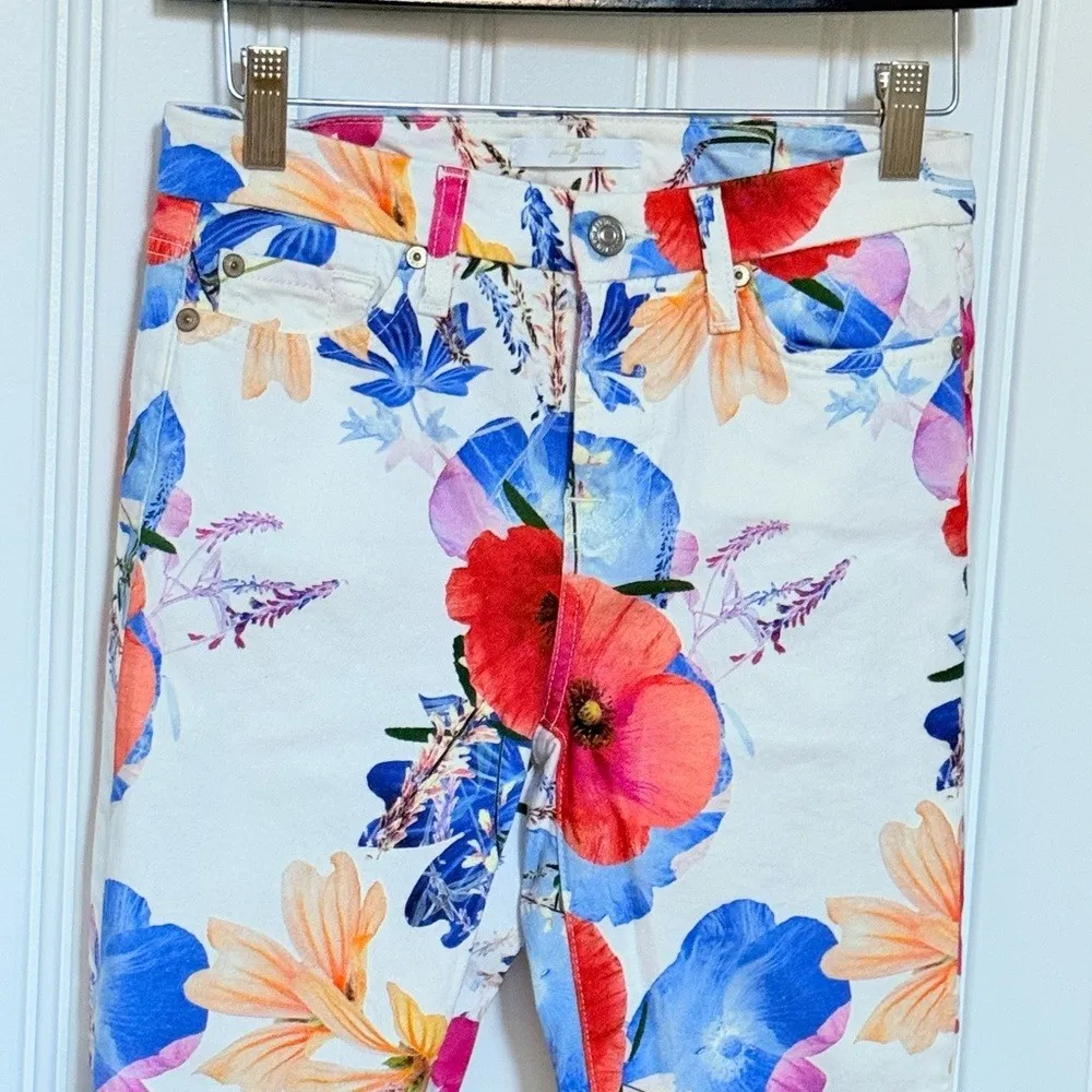 7 for all Mankind Jeans 25 White Floral Slim Skinny Stretch Dress Casual Pants - Image 2