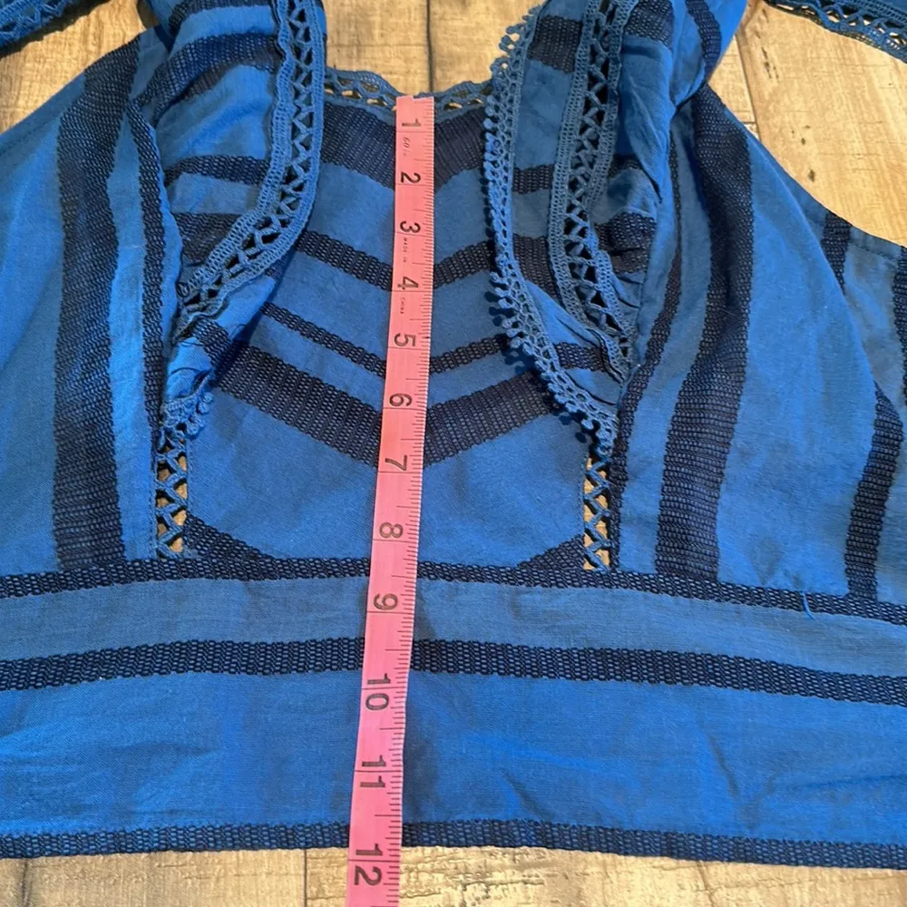 Free People Women’s XL New On a Yacht Blouse Blue Ruffle Backless Tie Crop Boho - Image 6
