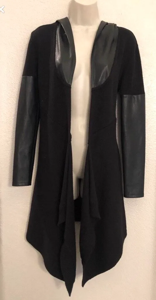 NWOT Sold Out  vegan leather & wool blend hooded lightweight jacket Sz XS - Image 3