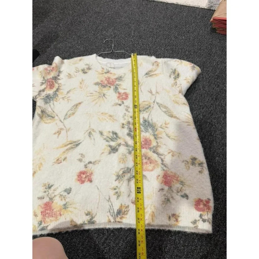 JOIE Womens 2X Sweater Fuzzy Floral Knit Short Sleeve Crew Neck Pullover Casual - Image 7