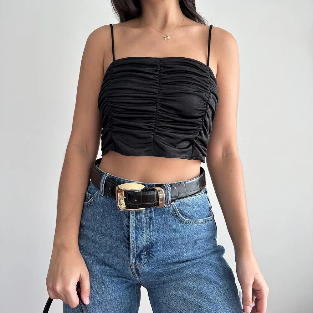 Black ruched cami crop top - Image 4