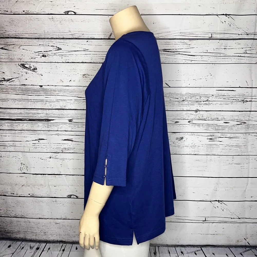 Quacker Factory  NWT Size 2X Blue Rhinestone Cut-Out Square Neckline Knit Top - Image 3