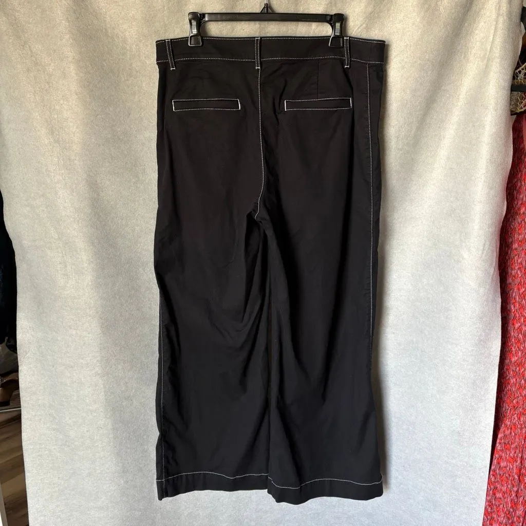 Loft Palmer Wide Leg Black Pants Contrast Stitching Size 12 Cotton Classic - Image 3