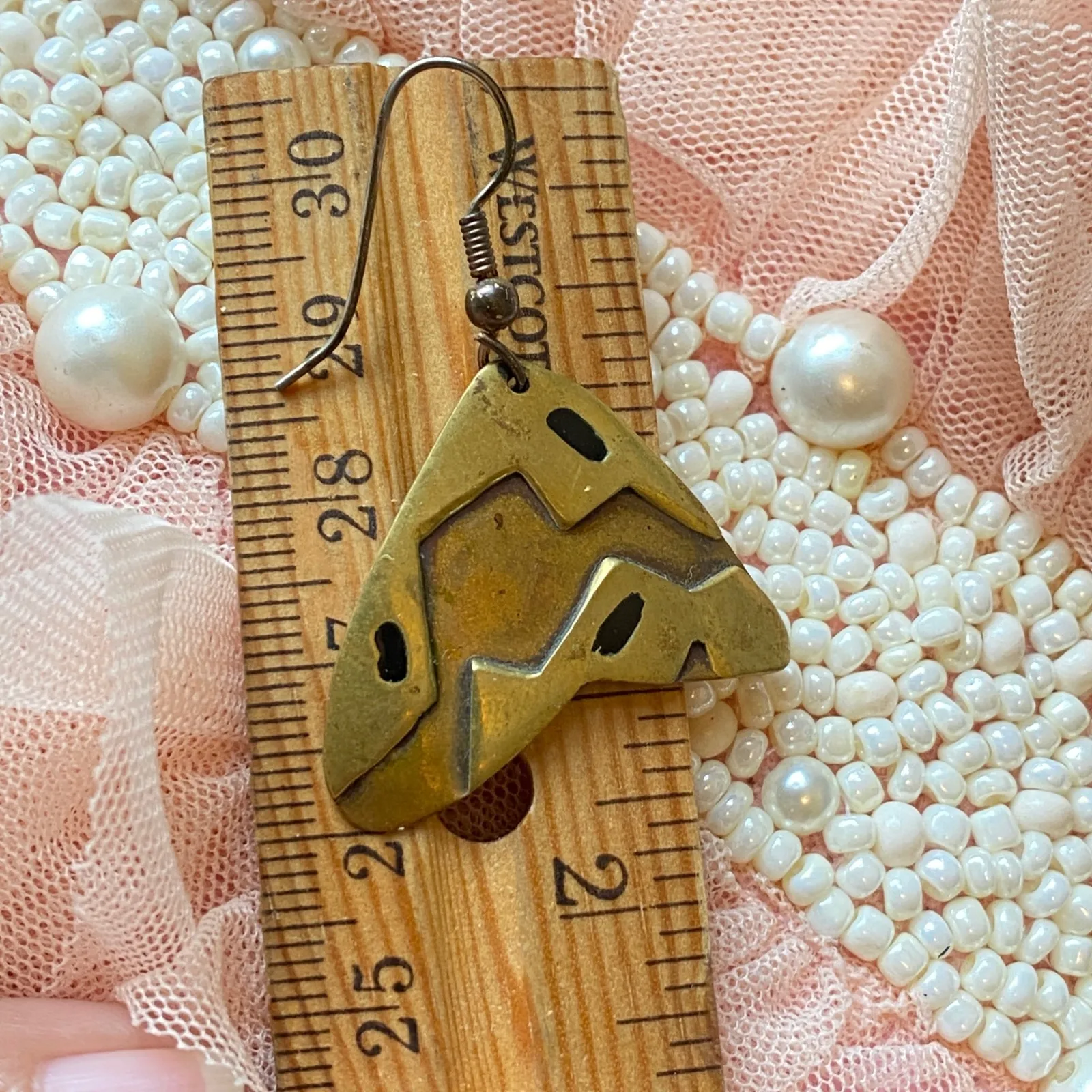 Vintage Taxco Mexico Brass Earrings Geometric Modernist Aztec Style Western Gold - Image 3