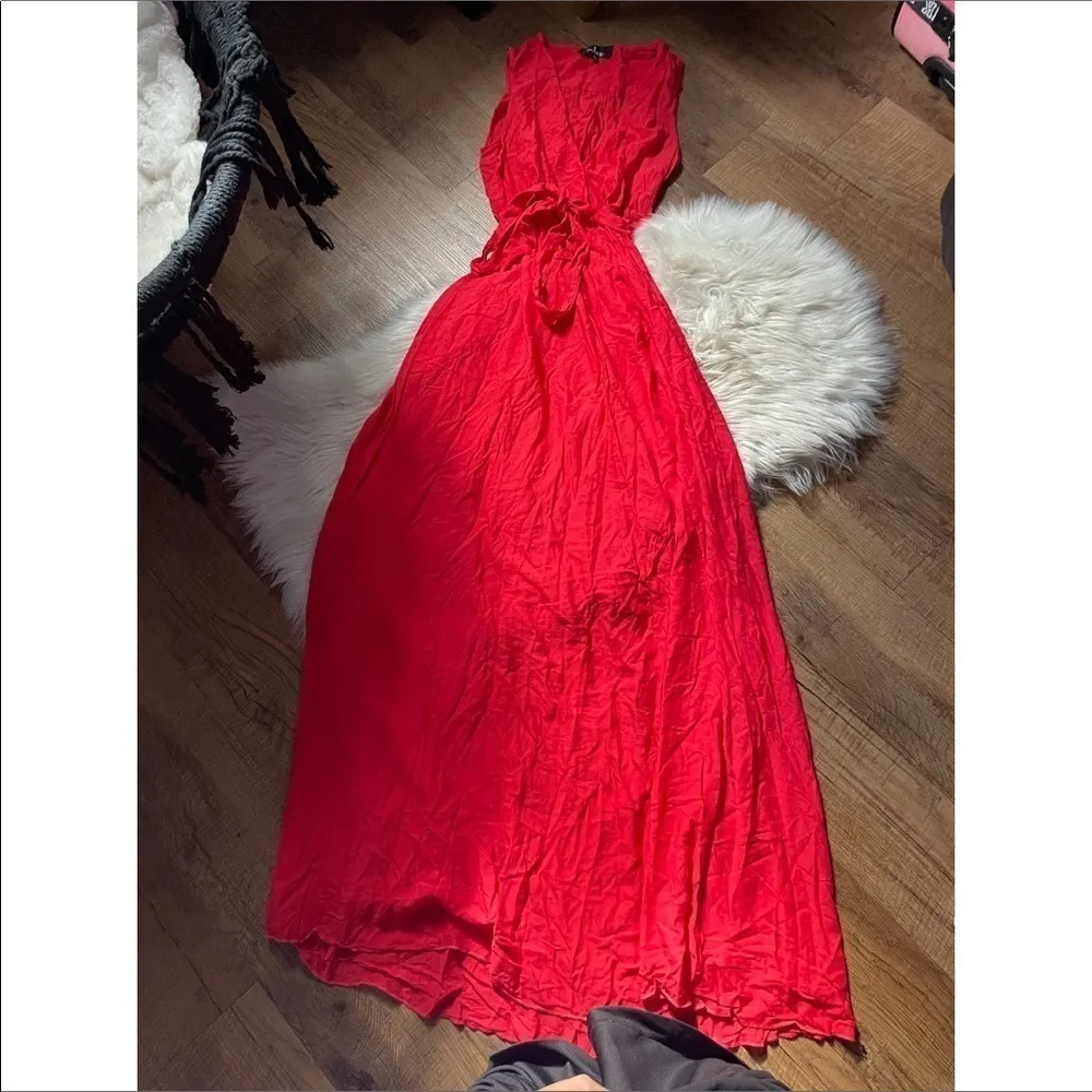 LULU’S Abigail Red Surplice Maxi Dress - Image 3