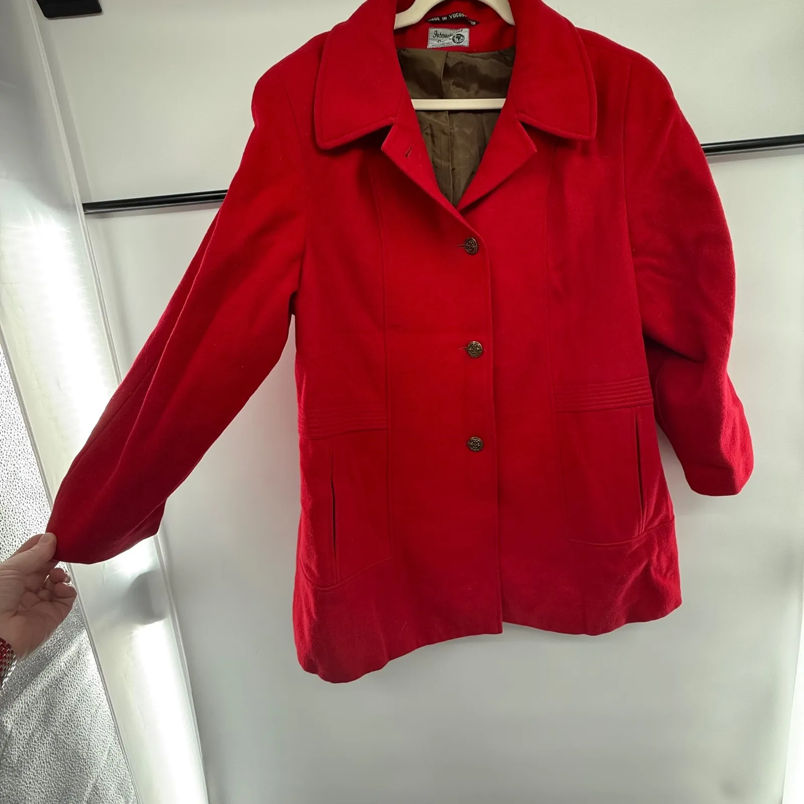 Vintage Red Wool Coat Womens Large International Scene 100% Wool Yugoslavia - Image 2