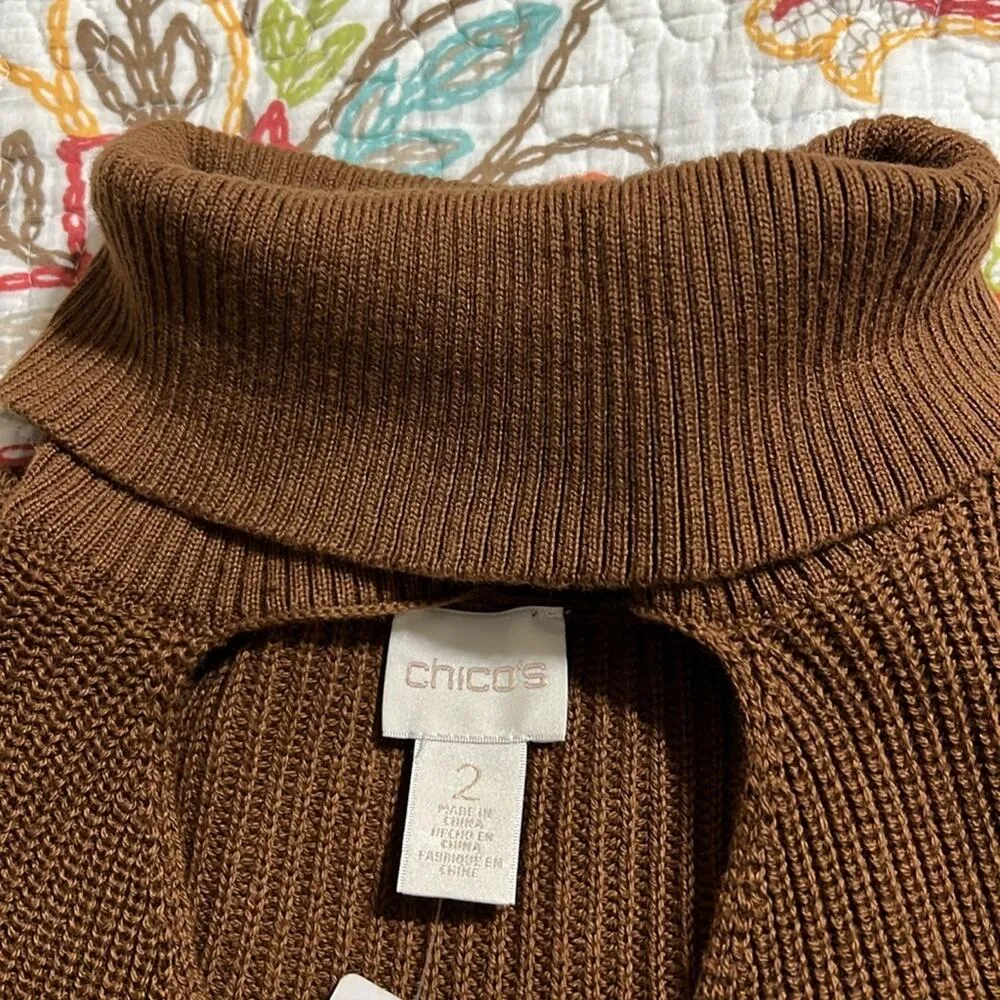 Chico’s womens sz 2 (12) cutout turtleneck sweater long sleeve brandy brown NWT - Image 9