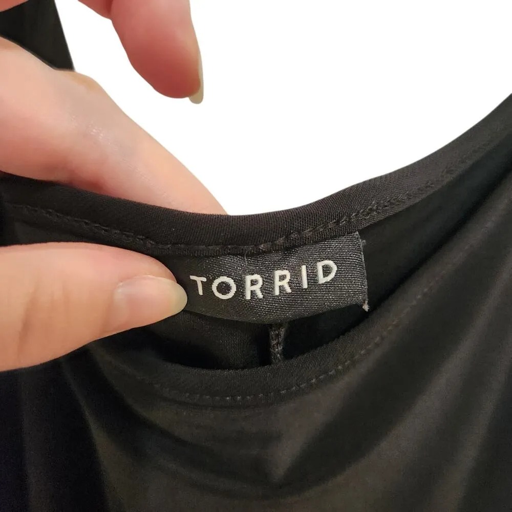 Torrid Lightweight Boat Neck Lattice Sleeve Tunic Blouse Casual Top Black 2XL - Image 4