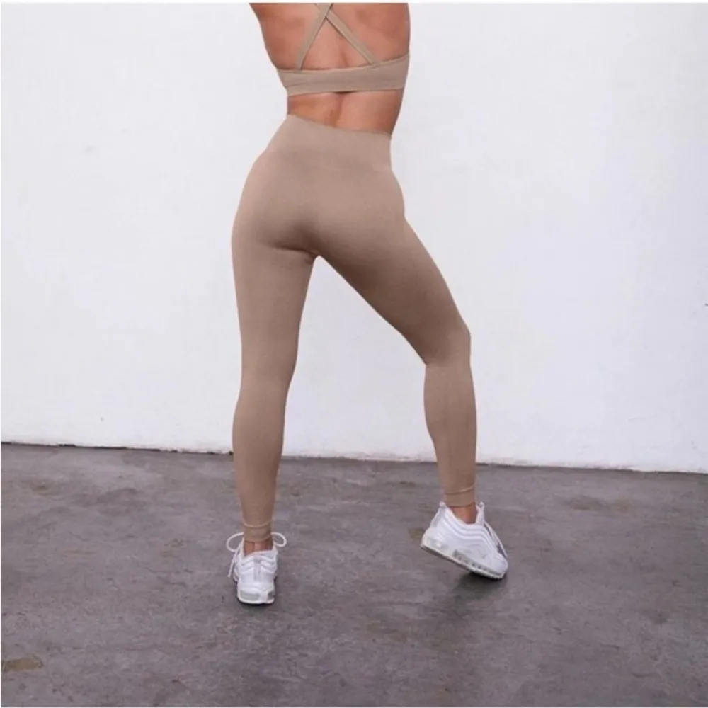 SETactive SET Active High Rise Ribbed Leggings Tan Nude Sculptflex Seamless S - Image 2