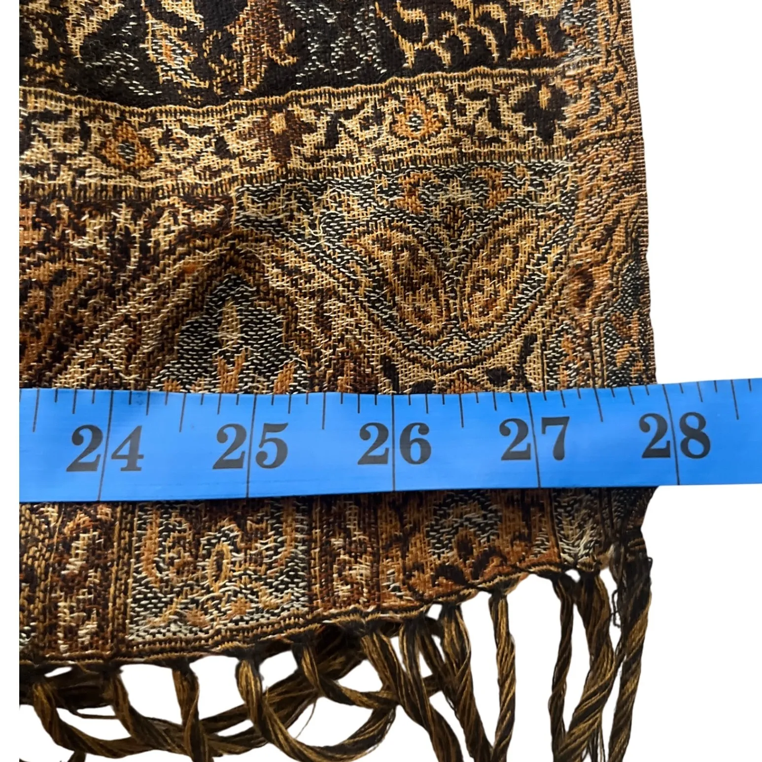 Boho Serpent Paisley Fringe Shawl Wrap Wool Blend Black Gold Soft Drape Womens - Image 6