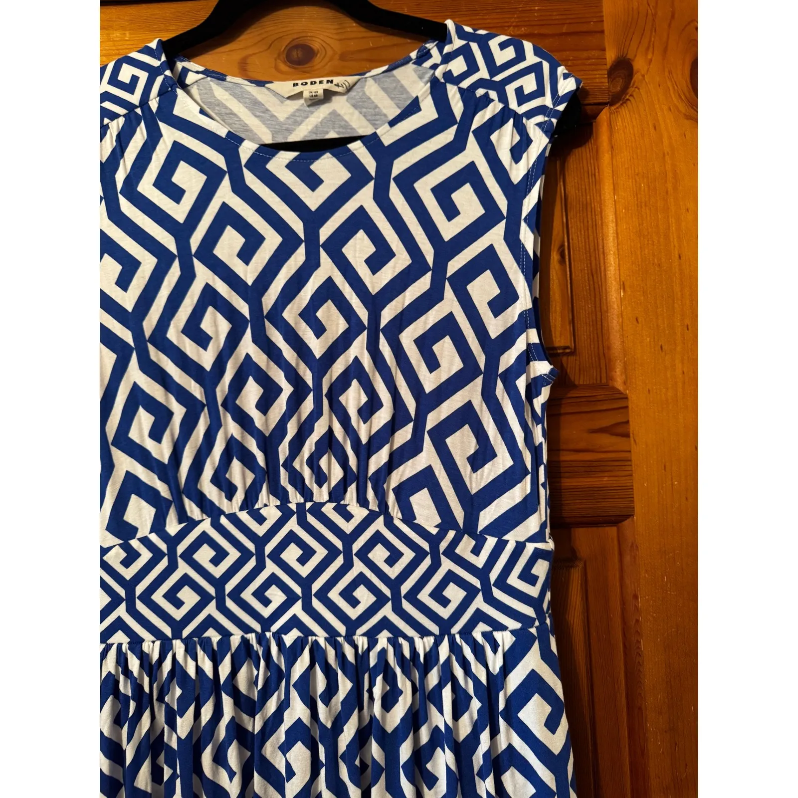Boden Geometric Print Cap Sleeve Midi Dress Blue White US 8 UK 12 - Image 3
