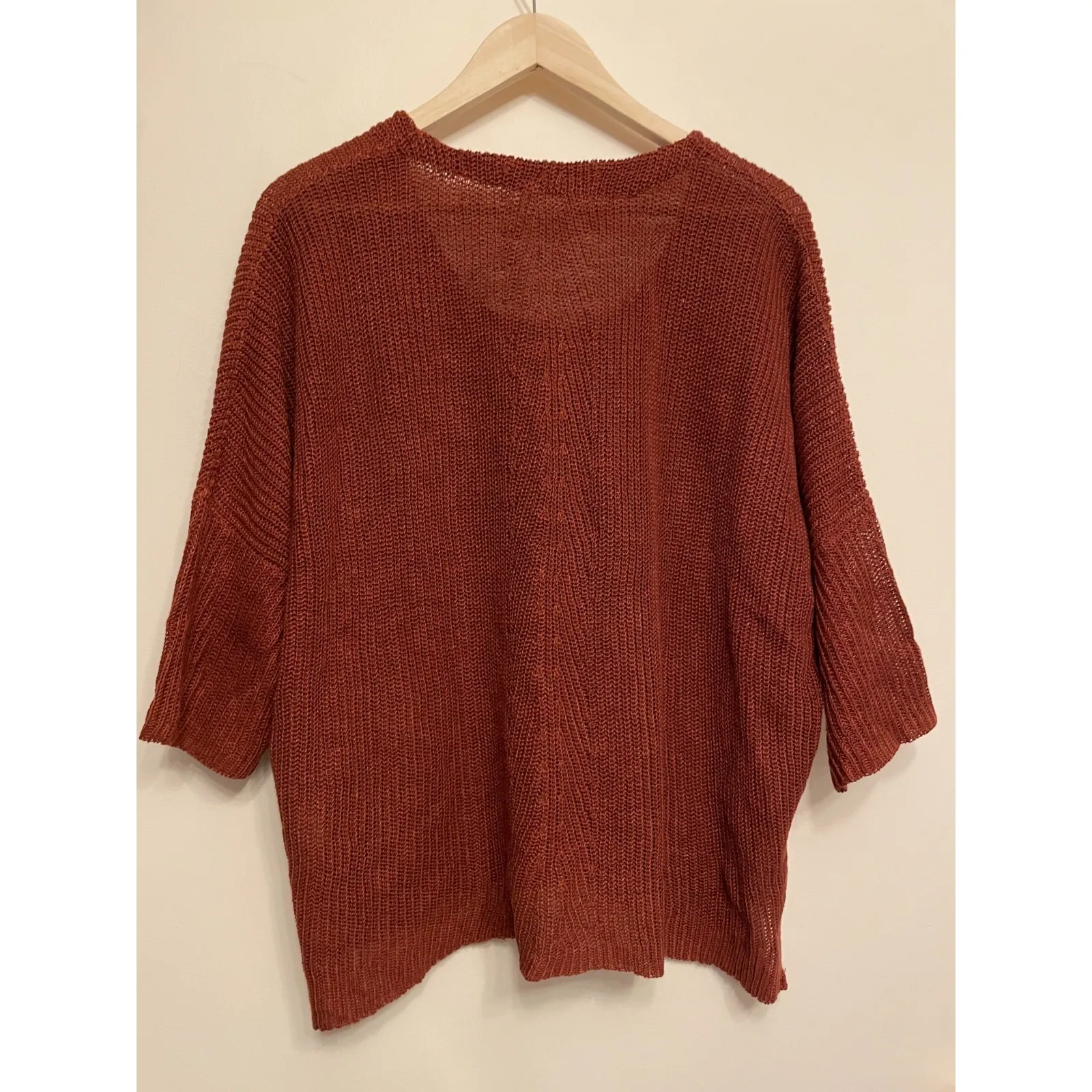 Poetry Half Sleeve Sweater Women 16/18 Brown 100% Linen Open Knit Boho Lagenlook - Image 3